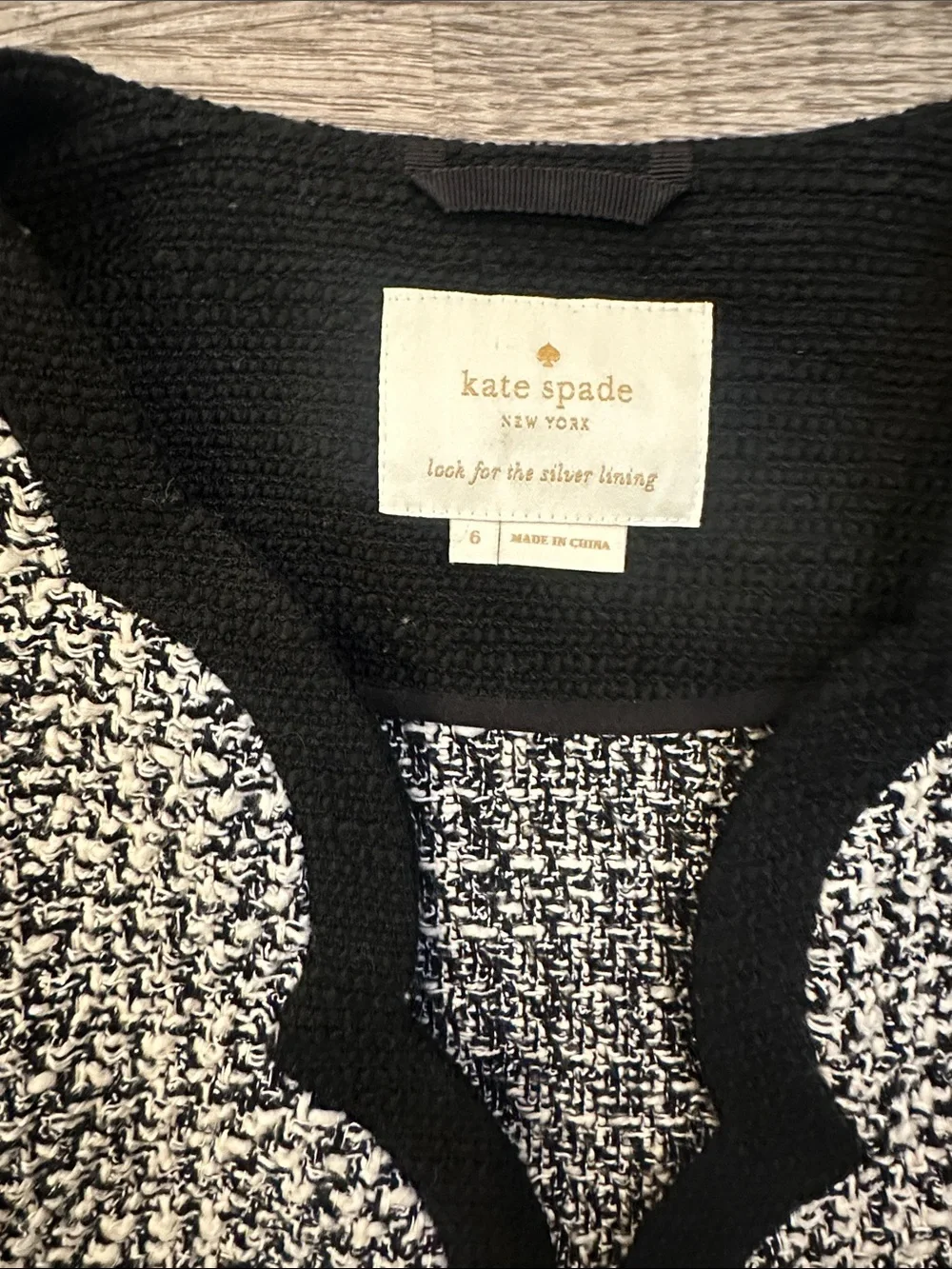 kate‎ spade Black and White Tweed Scalloped-Edge Jacket